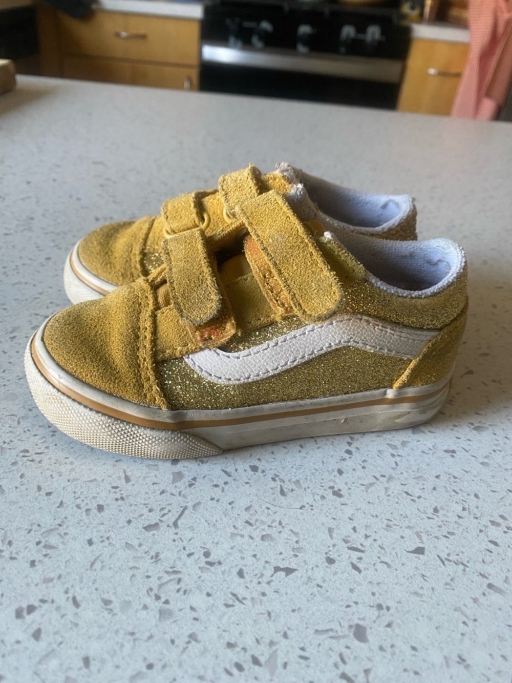 Kids Yellow Velcro Suede Skate Shoes